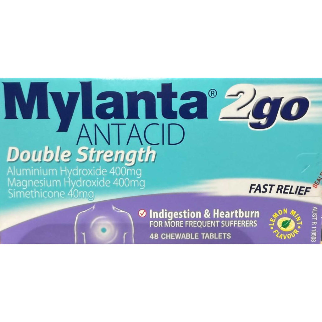 Mylanta 2go Double Strength Chewable Antacid Heartburn 48 Tablets Pack